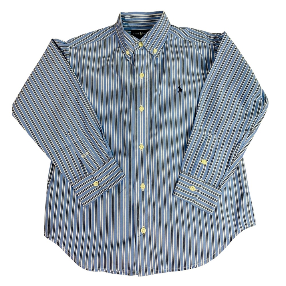Size 6 Ralph Lauren Boys Button Down Dress Shirt Cotton Blue Stripe